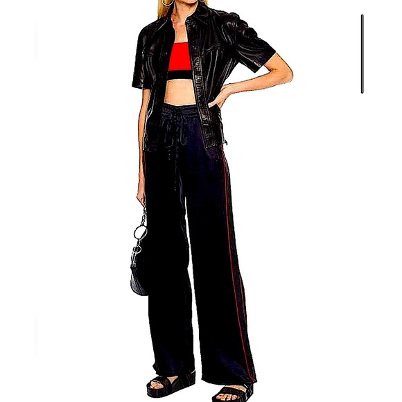 - New 🆕 AMIRI wide high waisted EXTRA LONG DRAWSTRING LEATHER stripe BLACK… - Picture 2 of 13